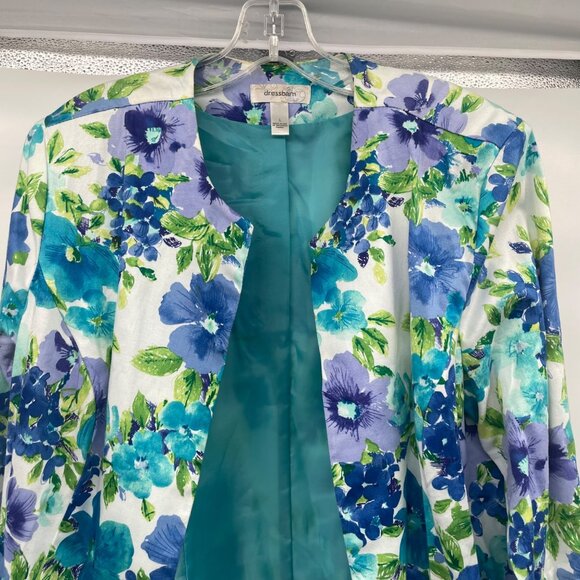 Dressbarn Floral Blazer 3/4 Sleeve Open Front Multicolor Shoulder Pads Sz Large - Picture 2 of 9